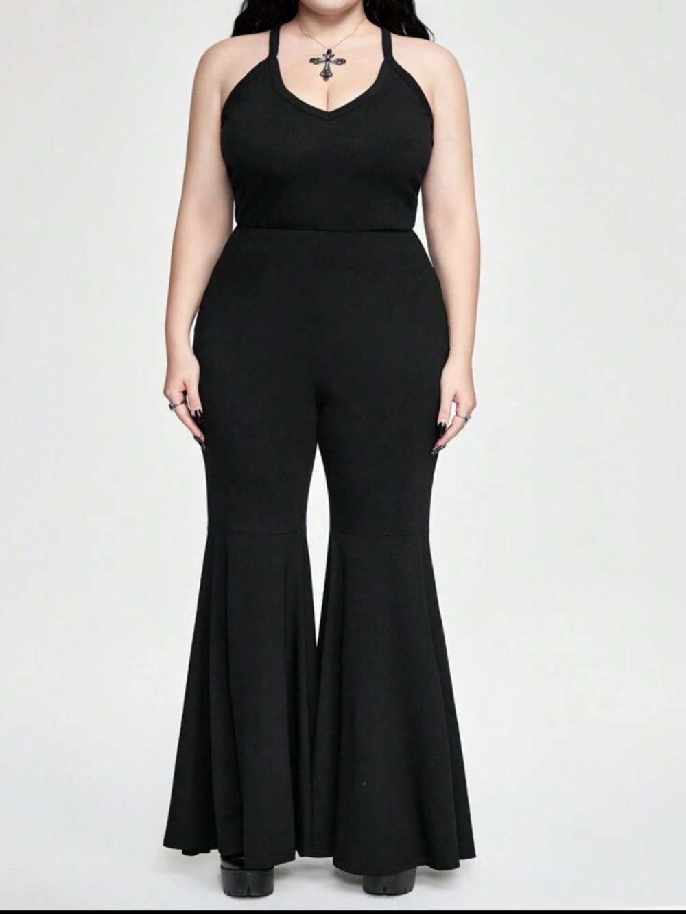 Black Fitted-Flared Jumpsuit